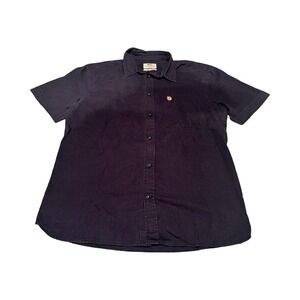 Fjall Raven Mens L Blue Ovik Travel Shirt Hemp Blend Button Up Short Sleeve